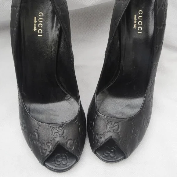 GUCCI GG Logo Guccisima Monogram Pumps Peep Toe 39.5/9 US, Horsebit heel ITALY - Picture 9 of 12